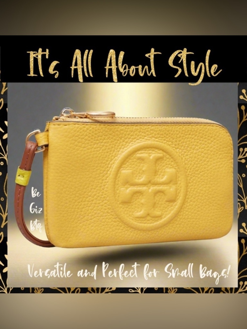🆑 Tory Burch Authentic Leather Color Block Zip Card Case Yellow NWT